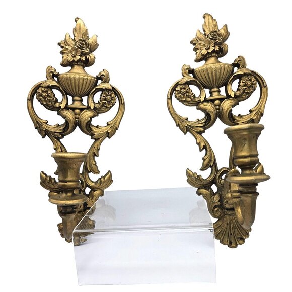 Vintage Syroco Wall Candle Holder Sconce Set of 2 Goldtone Homco 4036 USA - Picture 4 of 16